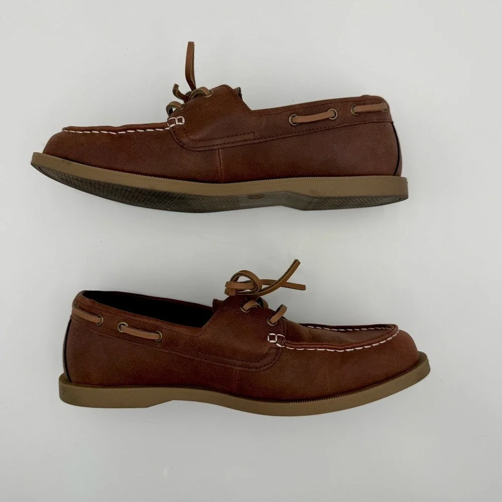 Old Navy men's cognac vegan leather‎ boat shoes lace up size 9 nautical sailing